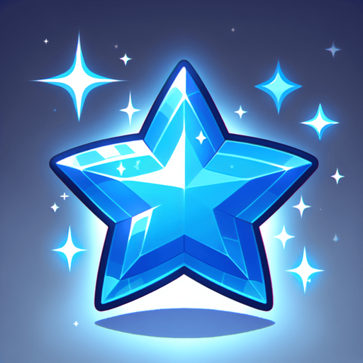 a shiny blue cute star.
Single Game Texture. In-Game asset. 2d. Blank background. High contrast. No shadows.