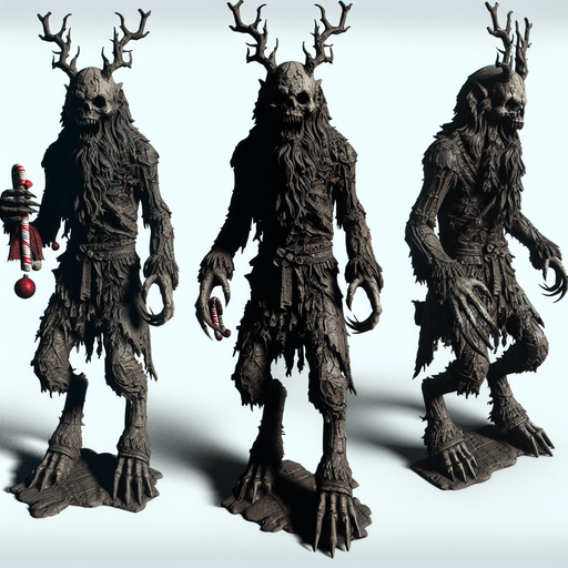 Eerie Christmas-inspired krampus statuette similar to a resident evil asset
Single Game Texture. In-Game asset. 2d. Blank background. High contrast. No shadows.