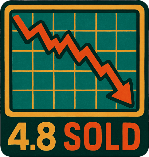Borsa grafiği oluştur grafiğin yönü aşağı yönde olsun .Altında "4.8 SOLD"  şeklinde bir yazı yazsın . retro temada olsun !.
In-Game asset.  2d.  High contrast.  No shadows