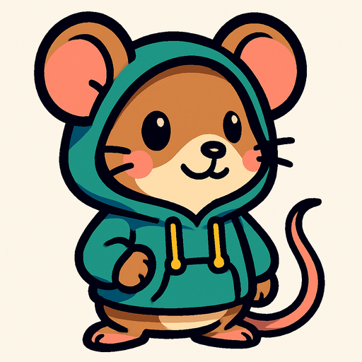 a cute mouse with a hoodie on.
In-Game asset.  2d.  High contrast.  No shadows