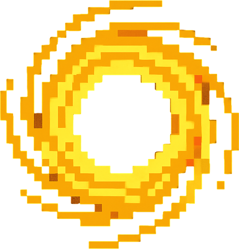 Пиксельная черная дыра желто черного цвета.
In-Game asset.  2d.  High contrast.  No shadows