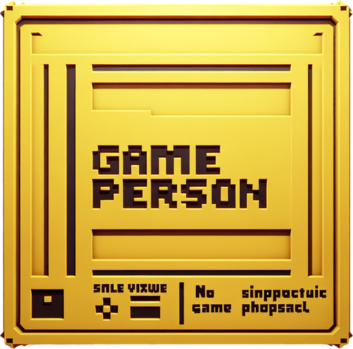 Cast plastic logo "game person" front view no perspective flat yellow, bevel simple..
Single Game Texture. In-Game asset. 2d. Blank background. High contrast. No shadows.