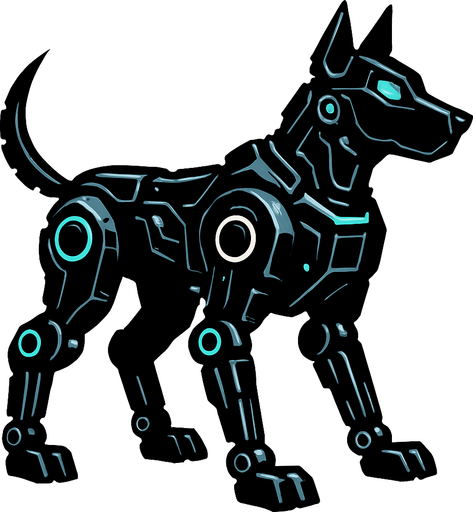 Perro negro robotico.
In-Game asset.  2d.  High contrast.  No shadows