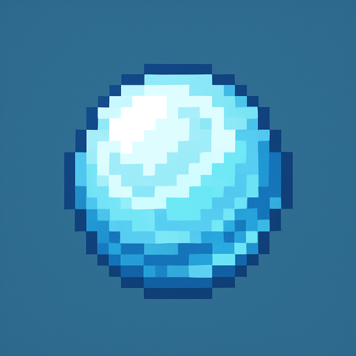 bola de hielo pixel art.
In-Game asset.  2d.  High contrast.  No shadows