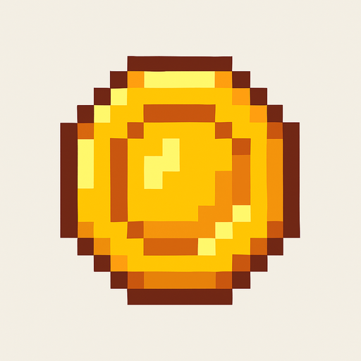 A cool coin like 16 by 16 pixelated character no background shadows and highlights.
In-Game asset.  2d.  High contrast.  No shadows. 2d pixelated in game asset