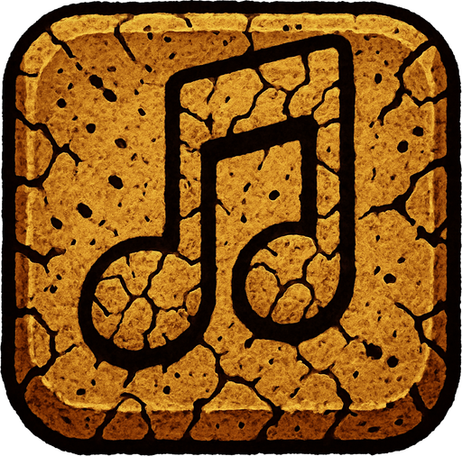 Generame una boton con dentro de forma de una nota musical con efectos de tierra.
In-Game asset.  2d.  High contrast.  No shadows