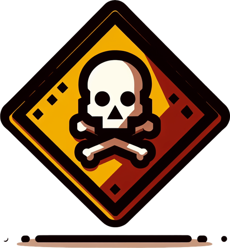 Danger sign.
Single Game Texture. In-Game asset. 2d. Blank background. High contrast. No shadows.