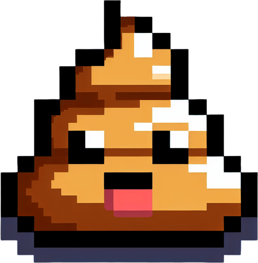 8-bit. cartoon. poop. turd. in game assset. Single Game Texture. In-Game asset. 2d. Blank background. High contrast. No shadows.