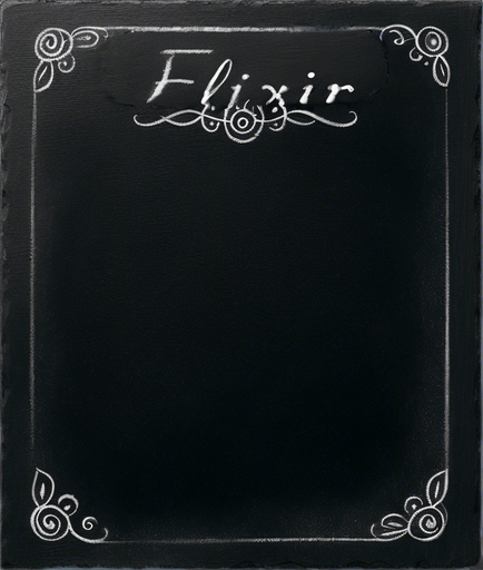 Word "ELIXIR" written in chalk in small