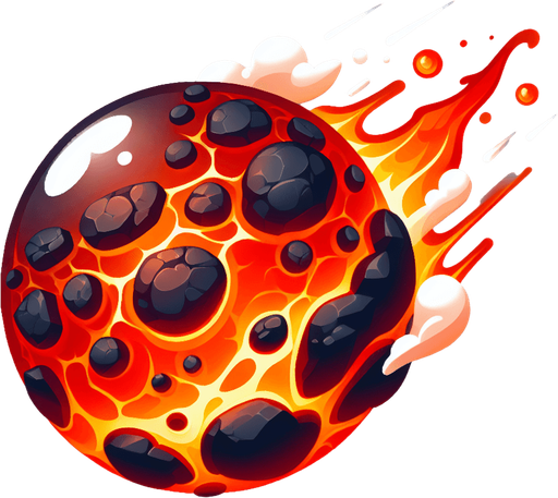 flying  lava bubble.
Single Game Texture. In-Game asset. 2d. Blank background. High contrast. No shadows.