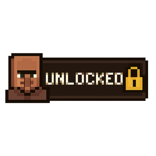 Minecraft villager unlocked button.
In-Game asset.  2d.  High contrast.  No shadows