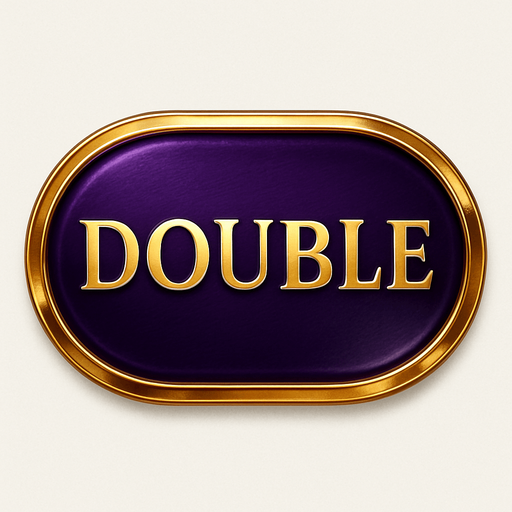 Crea un asset visual para el botón 'DOUBLE' (Doblar Apuesta) para la mesa de Blackjack de lujo.

Objetivo: Un botón claro y elegante que permita al jugador doblar su apuesta, coherente con la opulencia del casino.

Diseño:

Forma: Óvalo o rectángulo con bordes suaves, prominente y fácil de pulsar.

Texto Central: La palabra 'DOUBLE' (o 'DOBLAR') en mayúsculas, con tipografía audaz, limpia y elegante de casino.

Color: Base en un color que sugiera riesgo/recompensa, como un púrpura real o un dorado más oscuro, con acabado metálico o pulido.

Borde: Un borde brillante en dorado o plateado.

Efectos (si Upit lo permite):

Sutil efecto de relieve o biselado para darle profundidad.

Un ligero brillo o resplandor que lo haga destacar.

Textura que simule metal pulido o un material lujoso.

Fondo: Asset independiente con fondo transparente..
In-Game asset.  2d.  High contrast.  No shadows
