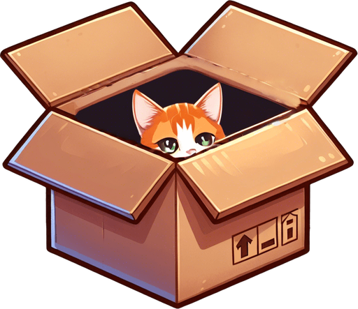 cute Chibi ginger cat peeking from the box into the camera. Cheeky, happy.
