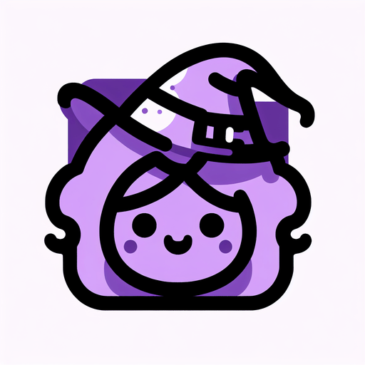 Perfectly square bright purple Halloween witcher head with cute happy face. Cartoon style. Spooky art style. Simple vector style.