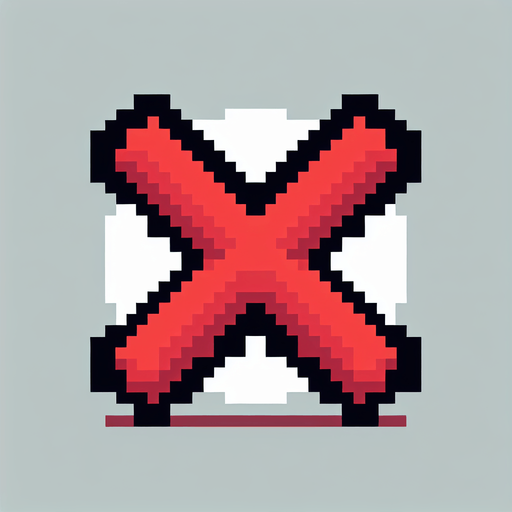 pixel art of a red cross out.
Single Game Texture. In-Game asset. 2d. Blank background. High contrast. No shadows.