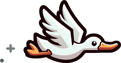 Летящая утка. Мультяшная.
Single Game Texture.  In-Game asset.  2d.  Blank background.  High contrast.  No shadows