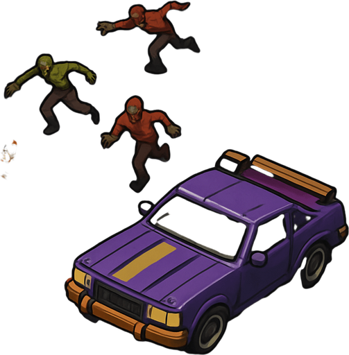 Fullscreen modern App Store landscape banner, 16:9, high definition, for a game titled "Zombie Highway Survivor" and with the description "Drive through zombie-filled highways, collect upgrades, and customize your car to survive as long as possible in this intense top-down survival game.". No text on banner!