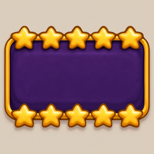 A button without text, background color #480070. A border of golden stars. This is a majestic button. 350 px wide, 100px high. Cute soft graphics. soft ambient light. semi-matte to satin surfaces. naturalistic with slight saturation boost colors. 
In-Game asset.  2d.  High contrast.  No shadows. top down.