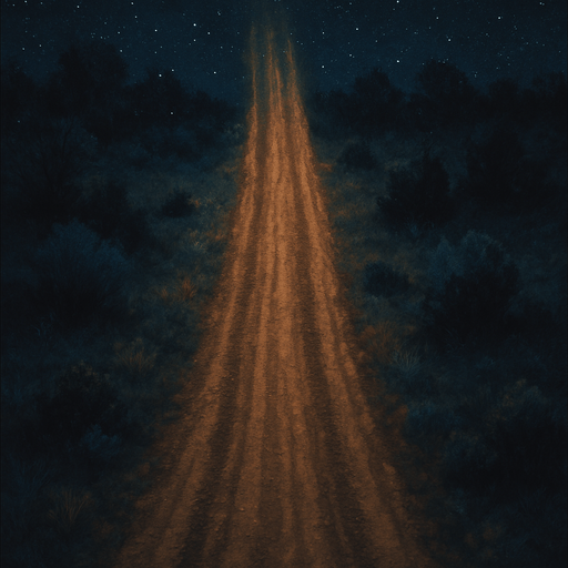 Dirt road at night, topview