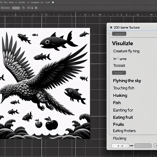 it could imagine flying high in the sky, touching the sea, catching fish, eating fruit, and flying with a flock..
Single Game Texture. In-Game asset. 2d. Blank background. High contrast. No shadows.