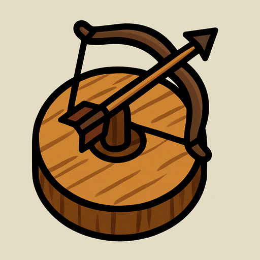 Sprite for the simple turret: a circle of wood with a bow..
In-Game asset.  High contrast.  No shadows