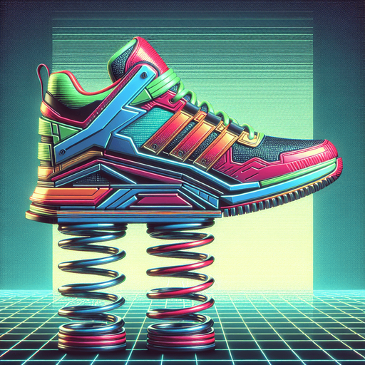 Basquettes à ressort futuriste.
vue de profile. Retro gaming style