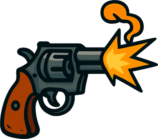 A 2d fired revolver.
In-Game asset.  2d.  High contrast.  No shadows