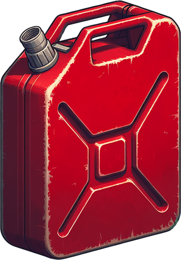 Garrafón de gasolina rojo.
Single Game Texture.  In-Game asset.  2d.  Blank background.  High contrast.  No shadows