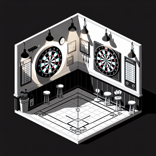 Dart shooting practice room.
Single Game Texture.  In-Game asset.  2d.  Blank background.  High contrast.  No shadows