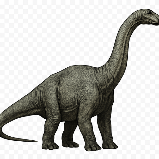 A large, realistic Apatosaurus dinosaur depicted in a neutral standing pose on a transparent background. It has a long, thick neck and a massive, sturdy body covered in textured grayish-green scales. The dinosaur’s skin shows wrinkles and subtle roughness, with detailed muscle structure beneath. Its long tail extends straight behind, balancing the heavy body. The head is small compared to its body, with gentle eyes and a blunt snout. The overall look is calm but powerful, emphasizing the enormous size and strength of this giant herbivore..
In-Game asset.  2d.  High contrast.  No shadows
