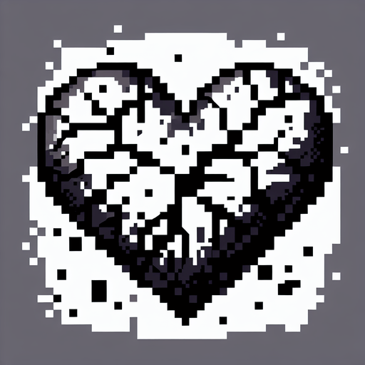 a blackened cracked heart, pixel art, no shadow

Single Game Texture. In-Game asset. 2d. Blank background. High contrast. No shadows.