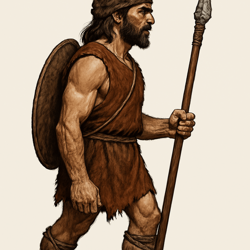 Taş çağında asker, yazısız, gerçekçi, yandan görünüm.
In-Game asset.  High contrast.  No shadows