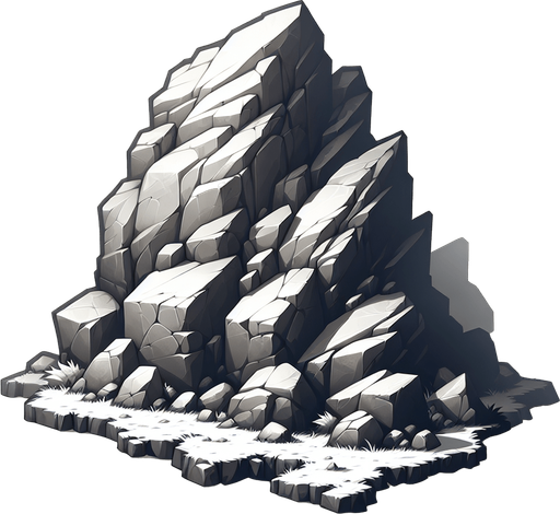 A rock in a rts style Single Game Texture. In-Game asset. 2d. Blank background. High contrast. No shadows.