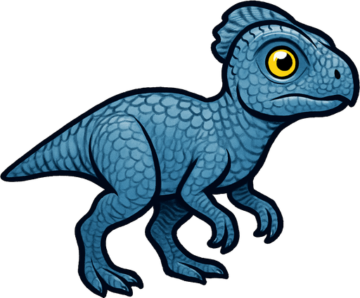A small Microceratus dinosaur with smooth blue-gray scaly skin. It has a compact body, delicate limbs, and a short tail. The head has a small frill and bright curious eyes. The skin texture is detailed with fine scales, emphasizing its agility and small size..
In-Game asset.  2d.  High contrast.  No shadows