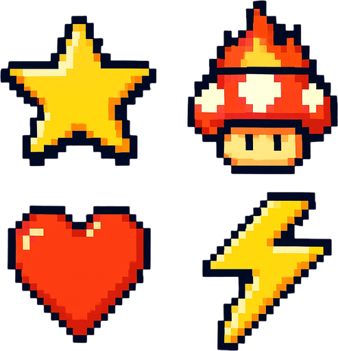 Power-up emojis yap 2d pixel.
In-Game asset.  2d.  High contrast.  No shadows