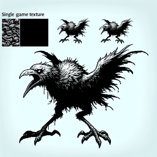 korkunç kuş canavarı.
Single Game Texture.  In-Game asset.  2d.  Blank background.  High contrast.  No shadows