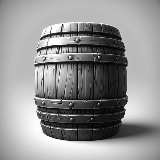 Barrel.
Single Game Texture. In-Game asset. 2d. Blank background. High contrast. No shadows.