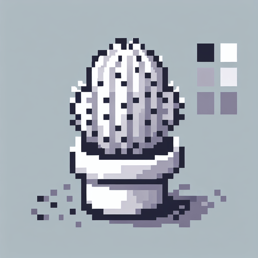 pikselli renksiz kaktüs.
Single Game Texture.  In-Game asset.  2d.  Blank background.  High contrast.  No shadows