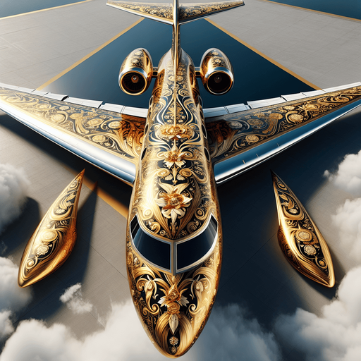 full top view of a luxury private guilded jet