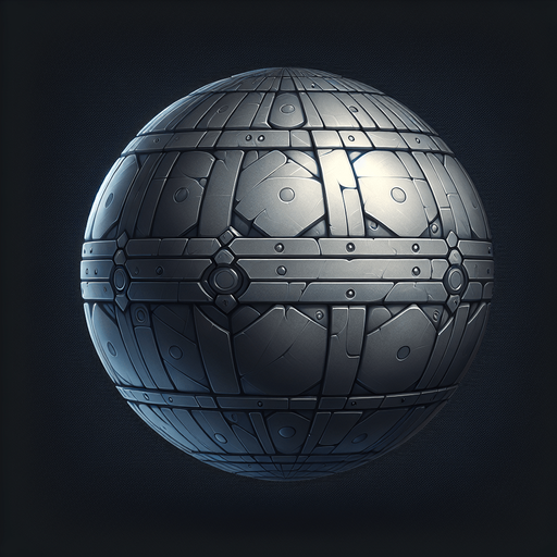 metal ball.
Single Game Texture. In-Game asset. 2d. Blank background. High contrast. No shadows.