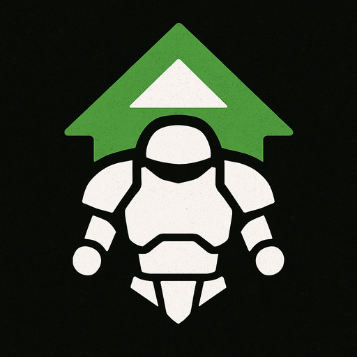 Symbol for a spaceship armor upgrade using an green arrow pointing up and white coloring.
In-Game asset.  2d.  High contrast.  No shadows
