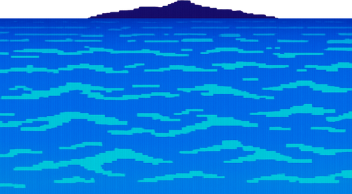 Above water ocean background showing clear sky with gradient and land far away against the horizon. Minimal detail.  80s arcade machine graphics..
In-Game asset.  2d.  High contrast.  No shadows