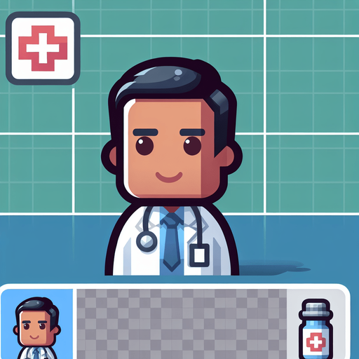 A doctor.
Single Game Texture. In-Game asset. 2d. Blank background. High contrast. No shadows.