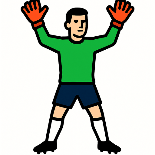 male soccer goalkeeper with hands up and not holding ball 2d ingame asset high contrast no shadows.
In-Game asset.  2d.  High contrast.  No shadows