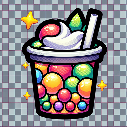 Fruit jelly boba pearls, no cup
Single Game Texture. In-Game asset. 2d. Blank background. High contrast. No shadows.