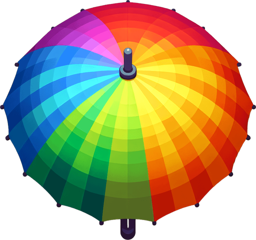 rainbow colored umbrella.
Single Game Texture. In-Game asset. 2d. Blank background. High contrast. No shadows.