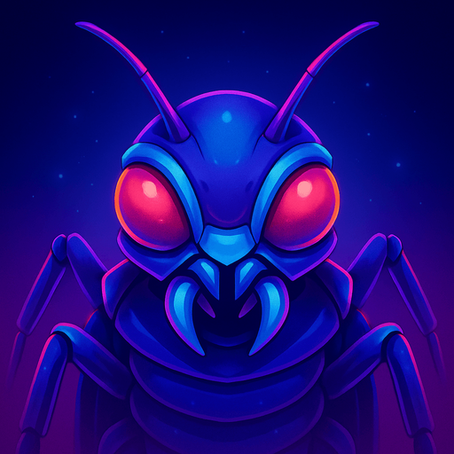 Front-facing icon, Fullscreen modern App Store art style with futuristic alien bug
, 16:9, high definition.  No text captions!