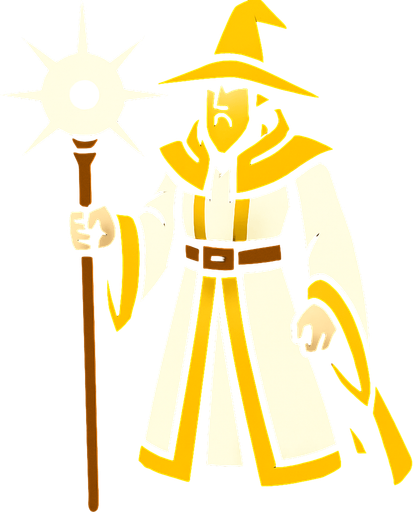 Light wizard con cuerpo entero.
In-Game asset.  2d.  High contrast.  No shadows
