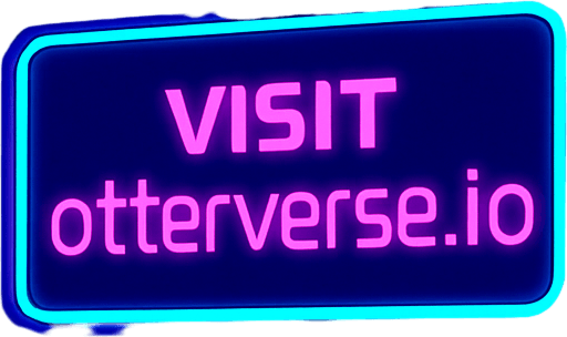 Render a subterranean transit hub lit by neon tubes and pulsating floor panels. The massive central screen displays ‘Visit otterverse.io’ in sleek futuristic font. Incorporate moving walkways, holographic route maps, and vapor clouds rising from vents—no character or coin elements..
In-Game asset.  2d.  High contrast.  No shadows