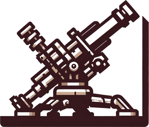 Артиллерийское оружие, смотрит вверх.
Single Game Texture. In-Game asset. 2d. Blank background. High contrast. No shadows.